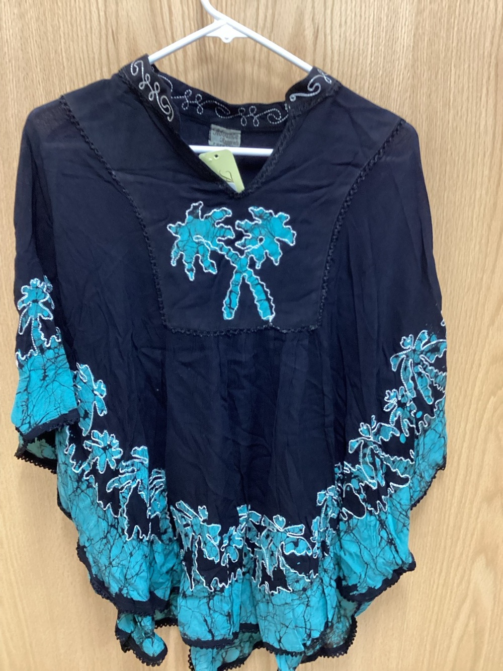 Advance Apparels Navy and Turquoise Palm Embroidered top